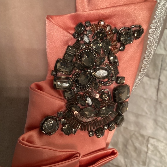 Karen Millen Peach Pink Bodycon Jewelled Peach Dress - Picture 6 of 12